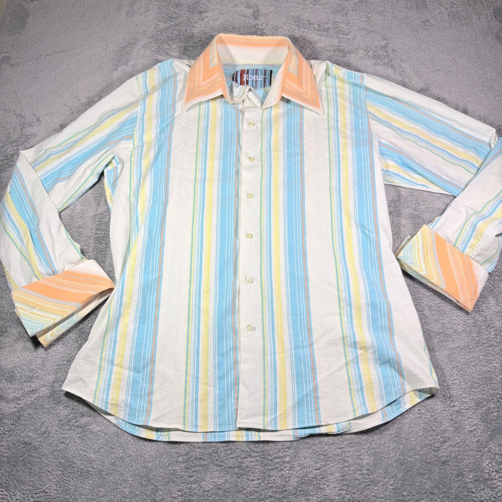 Roar Mens 3XL Button Down Shirt Blue Orange Yellow‎ Striped Long Sleeve